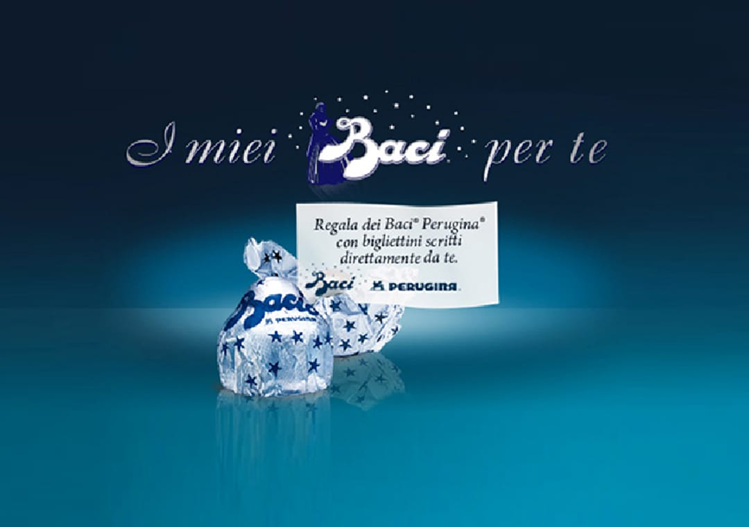 Grafica di Baci Perugina con il bigliettino personalizzato